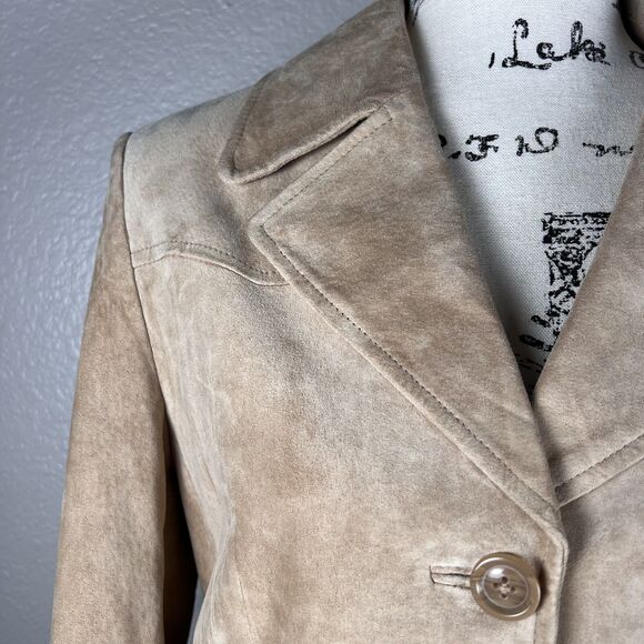 Mossimo Sz M Tan Beige Genuine Suede Leather Jacket 2 Side Pockets Buttons - Picture 2 of 11